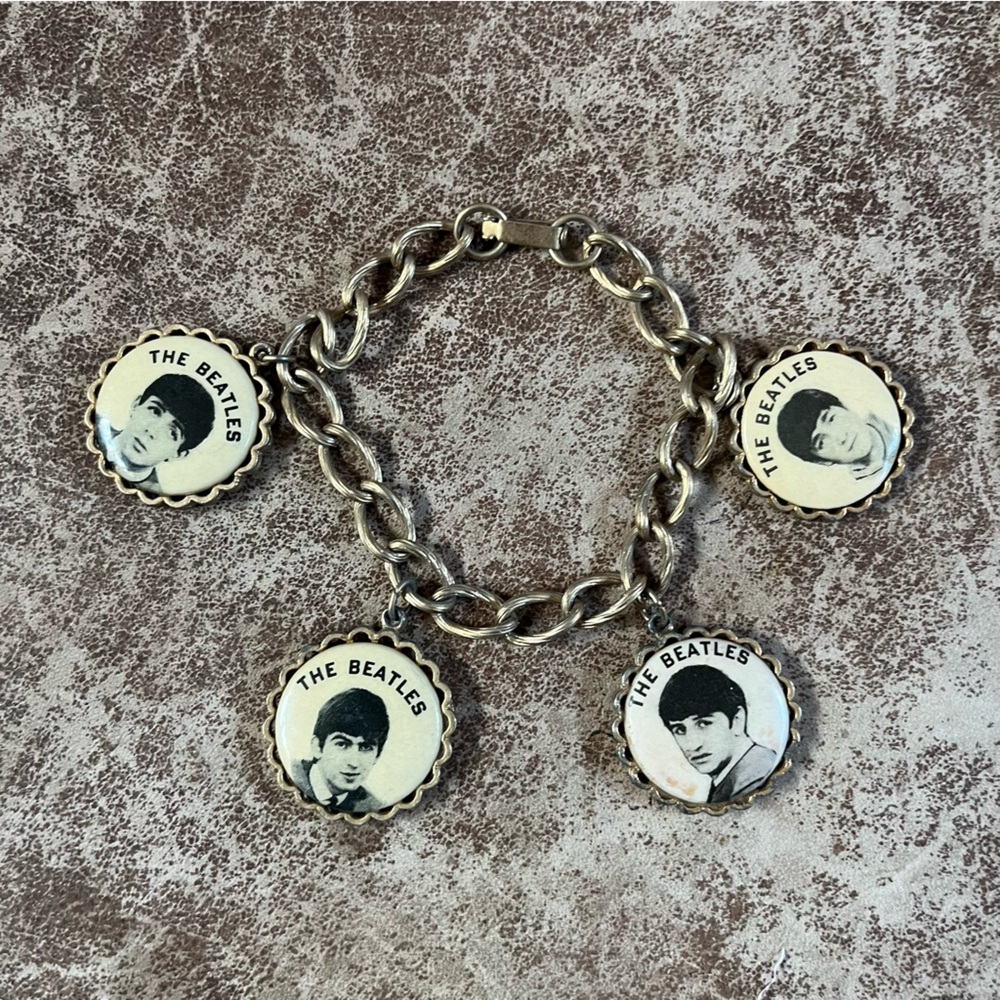 BEATLES Vintage Original Nems Charm Bracelet 1960s Beatlemania Gold Tone GUC